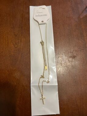 Gold Cross Pendant Necklace - Stainless Steel 19in